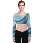 Swan Flying Bird Wings Waves Grass Velvet Long Sleeve Crop Top