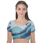 Swan Flying Bird Wings Waves Grass Velvet Short Sleeve Crop Top 