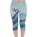 Swan Flying Bird Wings Waves Grass Velvet Capri Leggings 