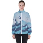Swan Flying Bird Wings Waves Grass Women s High Neck Windbreaker
