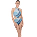 Swan Flying Bird Wings Waves Grass Halter Side Cut Swimsuit