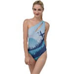 Swan Flying Bird Wings Waves Grass To One Side Swimsuit