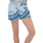Swan Flying Bird Wings Waves Grass Women s Velour Lounge Shorts