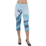 Swan Flying Bird Wings Waves Grass Lightweight Velour Capri Leggings 