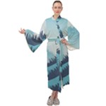 Swan Flying Bird Wings Waves Grass Maxi Velvet Kimono