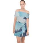 Swan Flying Bird Wings Waves Grass Off Shoulder Chiffon Dress