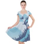 Swan Flying Bird Wings Waves Grass Cap Sleeve Midi Dress