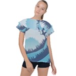 Swan Flying Bird Wings Waves Grass Ruffle Collar Chiffon Blouse