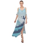 Swan Flying Bird Wings Waves Grass Maxi Chiffon Cover Up Dress