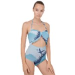 Swan Flying Bird Wings Waves Grass Scallop Top Cut Out Swimsuit