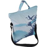 Swan Flying Bird Wings Waves Grass Fold Over Handle Tote Bag