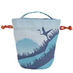 Swan Flying Bird Wings Waves Grass Drawstring Bucket Bag