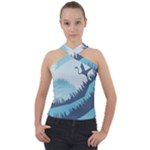 Swan Flying Bird Wings Waves Grass Cross Neck Velour Top