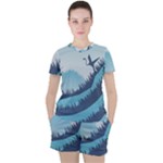 Swan Flying Bird Wings Waves Grass Women s T-Shirt and Shorts Set