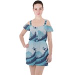 Swan Flying Bird Wings Waves Grass Ruffle Cut Out Chiffon Playsuit