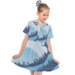 Swan Flying Bird Wings Waves Grass Kids  Short Sleeve Shirt Dress