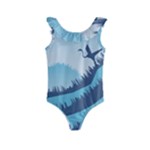 Swan Flying Bird Wings Waves Grass Kids  Frill Swimsuit