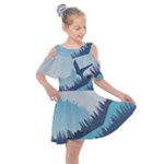 Swan Flying Bird Wings Waves Grass Kids  Shoulder Cutout Chiffon Dress