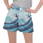 Swan Flying Bird Wings Waves Grass Women s Ripstop Shorts