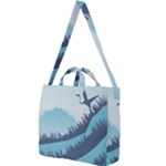 Swan Flying Bird Wings Waves Grass Square Shoulder Tote Bag