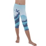 Swan Flying Bird Wings Waves Grass Kids  Lightweight Velour Capri Leggings 