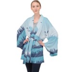 Swan Flying Bird Wings Waves Grass Long Sleeve Velvet Kimono 