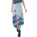 Swan Flying Bird Wings Waves Grass Velour Split Maxi Skirt