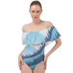 Swan Flying Bird Wings Waves Grass Off Shoulder Velour Bodysuit 