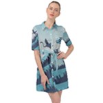 Swan Flying Bird Wings Waves Grass Belted Shirt Dress