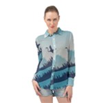 Swan Flying Bird Wings Waves Grass Long Sleeve Chiffon Shirt