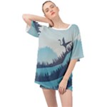 Swan Flying Bird Wings Waves Grass Oversized Chiffon Top
