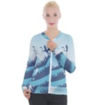 Swan Flying Bird Wings Waves Grass Casual Zip Up Jacket