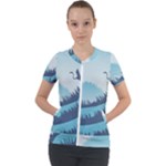Swan Flying Bird Wings Waves Grass Short Sleeve Zip Up Jacket