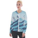 Swan Flying Bird Wings Waves Grass Velvet Zip Up Jacket