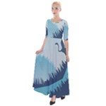 Swan Flying Bird Wings Waves Grass Half Sleeves Maxi Dress