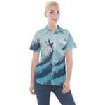 Swan Flying Bird Wings Waves Grass Women s Short Sleeve Pocket Shirt