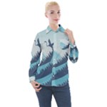 Swan Flying Bird Wings Waves Grass Women s Long Sleeve Pocket Shirt