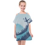 Swan Flying Bird Wings Waves Grass Kids  One Piece Chiffon Dress