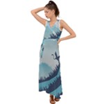 Swan Flying Bird Wings Waves Grass V-Neck Chiffon Maxi Dress