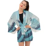 Swan Flying Bird Wings Waves Grass Long Sleeve Kimono