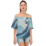 Swan Flying Bird Wings Waves Grass Off Shoulder Short Sleeve Top