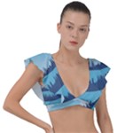 Swan Flying Bird Wings Waves Grass Plunge Frill Sleeve Bikini Top