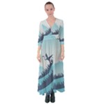 Swan Flying Bird Wings Waves Grass Button Up Maxi Dress
