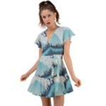 Swan Flying Bird Wings Waves Grass Flutter Sleeve Wrap Dress