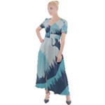 Swan Flying Bird Wings Waves Grass Button Up Short Sleeve Maxi Dress