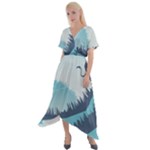 Swan Flying Bird Wings Waves Grass Cross Front Sharkbite Hem Maxi Dress
