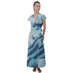 Swan Flying Bird Wings Waves Grass Flutter Sleeve Maxi Dress
