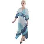Swan Flying Bird Wings Waves Grass Quarter Sleeve Wrap Front Maxi Dress