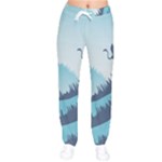 Swan Flying Bird Wings Waves Grass Women Velvet Drawstring Pants