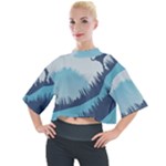 Swan Flying Bird Wings Waves Grass Mock Neck T-Shirt